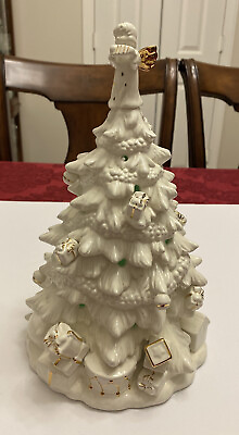 #ad Vintage White Porcelain Christmas Tree Gold Trim Angel Ornaments Presents Lights $125.00