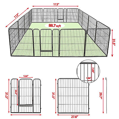 #ad 16 Panels 32Inch Dog Pen Fences 2 Doors Metal Barrier For Dog Pets Use Outdoor $140.58