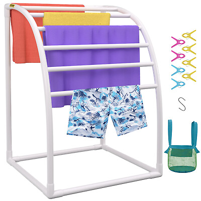 #ad VEVOR Outdoor Towel Rack Pool Towel Rack 7 Bar Curved White Freestanding Patio $41.99
