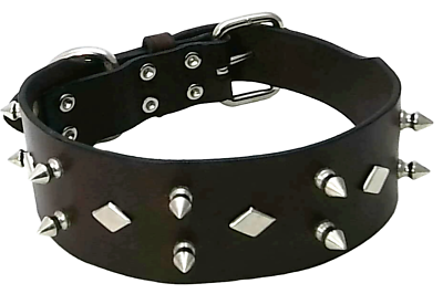 #ad HAMILTON Spiked amp; Diamond Studded Leather Dog Collar 22quot; x 2quot; Burgundy $22.99