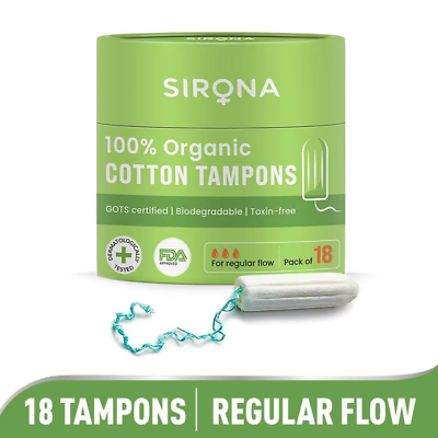 #ad Sirona Fda Approved 100% Organic Cotton And Biodegradable Tampons 18 Pcs FS $16.28