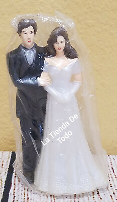 #ad 5 WEDDING CAKE TOPPERS PARTY FAVOR CLASSIC GROOM BRIDE BLACK WHITE PEARL READ $14.50