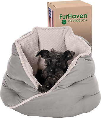 #ad Furhaven 24quot; round Medium Dog Bed Minky Plush amp; Velvet Calming Hug Nest Washabl $71.99