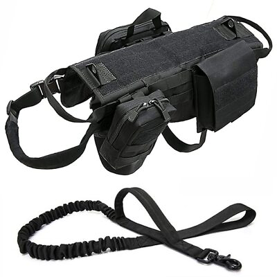 #ad Military Tactical Molle Dog Harness Large Dogs Service Vest Harness w Pouch Bag $47.89