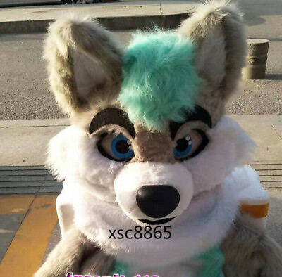#ad Long Fur Husky Dog Fox Mascot Head Party Halloween Fur Cosplay Head $143.52
