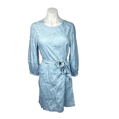 #ad Caslon Blue Tencel Long Sleeve Sleeves Belted Pockets Mini Shirt Dress Sz XS $21.99