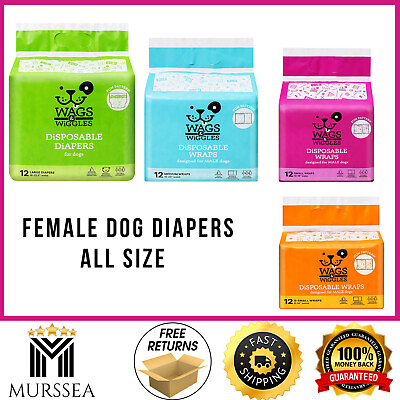 #ad Disposable Dog Diapers Female Dog Wraps Ultra Absorbent Pack of 12 All Sizes $18.99