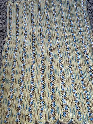 #ad VTG Handmade Daisy Blue amp; Yellow Afghan Crochet Blanket $31.99