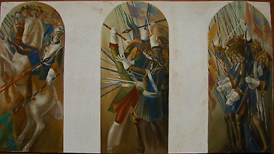 #ad Ukrainian Soviet Painting sketch stained glass window historical battle $270.00