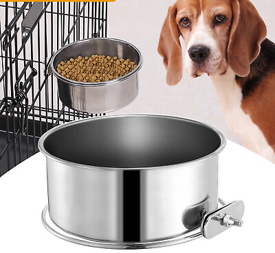 #ad Stainless Steel Dog Bowl Pets Hanging Food Bowl Detachable Pet Cage Food Water M $20.99