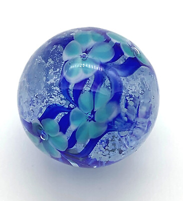#ad Aster 22mm Handmade Art Glass Glow in the Dark Marble w Stand Light amp; Dark Blue $8.49