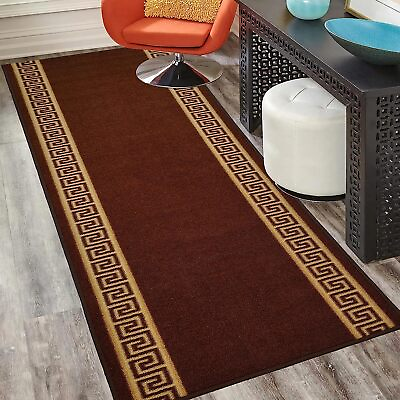 #ad Custom Size Rubber Collection Meander Design Brown Non Slip Washable Runner Rug $50.99