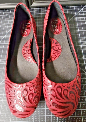 #ad BORN women ballet flat shoe red suede embossed upper 38.5 US7.5 $24.49