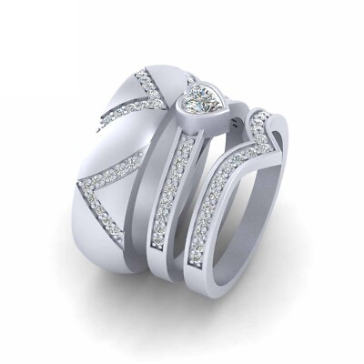 #ad Simulated Heart Diamond Engagement Ring Band Set His and Her Matching Couple Set $237.99