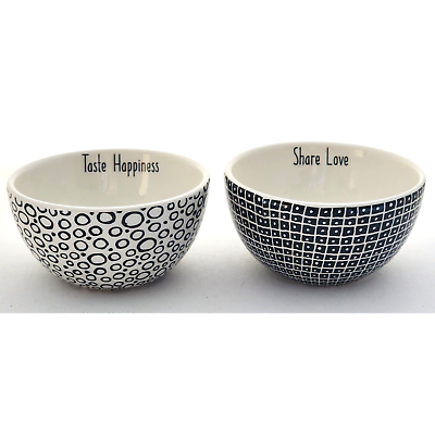 #ad BOWLS SOUP CEREAL NOODLES BLACK WHITE INSPIRATIONAL MESSAGES ABSTRACT SET OF 2 $22.00