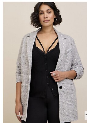 #ad TORRID Plus Size Light Gray Textured Blazer Knit Blazer Sz 3 $29.99