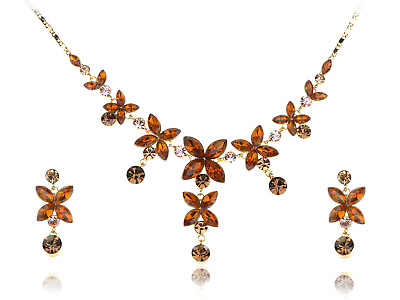 #ad Ali Market Cute Topaz Crystal Element Bejeweled Link Floral Earring Necklace Set $26.99