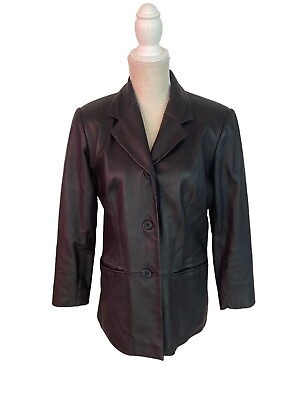 #ad Preston amp; York Genuine Leather Black Button Down Women’s Jacket Coat Size M $30.00