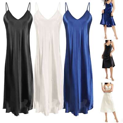 #ad Women Satin Silk Nightdress Sexy Long Nightwear Sleepwear Slip Dress Pajamas $11.95