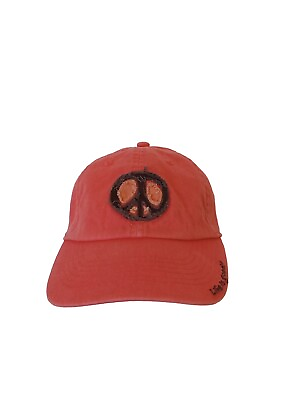 #ad LIFE IS GOOD Womens Hat Distressed Circle Peace Sign Hat Cap Orange Buckle Back $12.95
