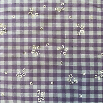 #ad Lavender Purple 1 4” Gingham Poly Cotton Fabric Textured White Sm Flowers BTY $4.69