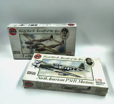 #ad lot 2 Vintage Airfix Models World War II Aircraft Aces P38 amp; P51 Mustang 1:72 $29.87