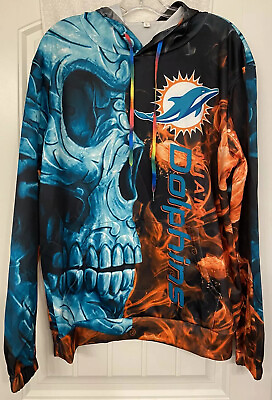 #ad A Unique Creation MIAMI DOLPHINS NWOT Printed Size LG Hoodie W Kangaroo Pocket $43.99