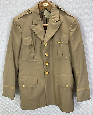 #ad *Stained* WWII Army Officer Jacket Tropical Khaki Uniform Coat Worsted Size 38 S $47.95