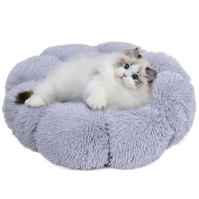 #ad Calming Dog Bed Plush Pet Beds Flower Donut Round Fluffy Cat Beds Nest Washable $16.95