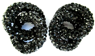 #ad Black Rhinestone Double Hoops Vintage Clip Earrings $49.99
