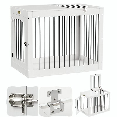 Heavy Duty Indoor Kennel Dog Furniture Crate End Table w Wooden Top Cage Metal $219.99