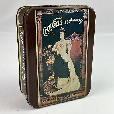 #ad Vintage Old Coca Cola Tin With Lid Soda Fountain Brown Small $12.00