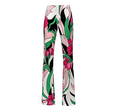 #ad Pinko Women#x27;s Trousers Palmate Canvas Fluid Print Pomelia With Multi Hot Black $279.21