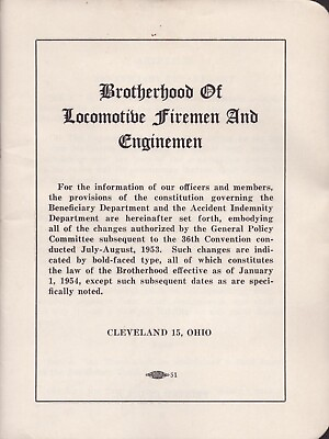 #ad 1954 Ohio Constitution Order of Locomotive Firemen and Enginemen of America $10.71