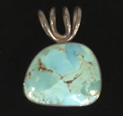 #ad Beautiful Vintage Natural Turquoise Gemstone Sterling Silver Pendant Charm 925 $29.95