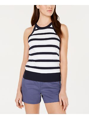 #ad MAISON JULES Womens Navy Striped Sleeveless Halter Top Size: XL $3.39