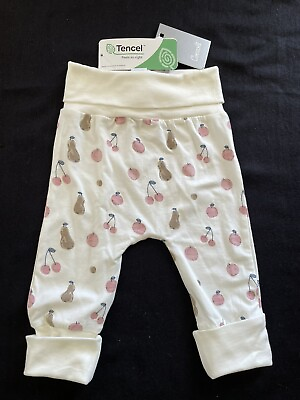 #ad Coccoli NWT Ivory Blush Taupe Fruit Design Tencel Modal Soft Knit Pants 3 Mos $15.00