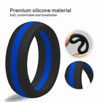 #ad 8MM Blue Thin Line Police Cops Officer Silicone Rubber Sports Wedding Band Ring $11.70