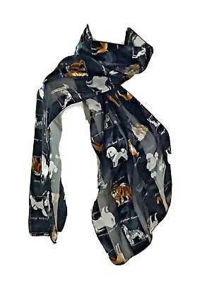 #ad Mixed Breed Dog Print Oblong Black Polyester Women#x27;s Fashion Accessory Scarf $13.80