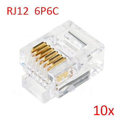 #ad 10pcs RJ12 6P6C Modular Plug Connector For RJ12 Telephone Line CordGold plated $5.45