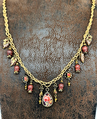 #ad Lovely Michal Negrin Gold Tone With Colorful Flowers And Crystals Unique. $108.75