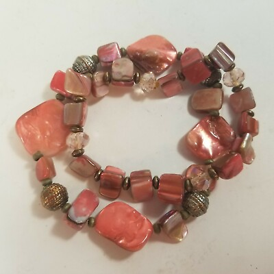 #ad Cluster Bracelet Multi Strand Copper Tone Beads Amber Statement $12.99
