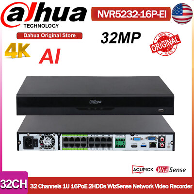 #ad Dahua Ai 32CH 16PoE 32MP NVR Wizsense Acupick ePoE Video Recorder NVR5232 16P EI $493.05