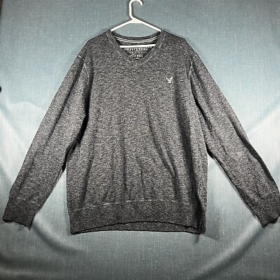 #ad American Eagle Outfitters Mens Sweater Gray V Neck Pullover Size XXL Cotton $9.88