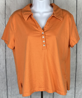 #ad Jamaica Bay Womens Large Short Sleeve Orange V Neck Shirt Half Button Collar $8.99