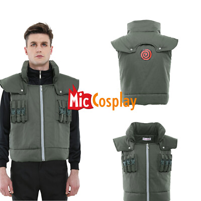 #ad Men#x27;s Anime Cosplay Costume Kakashi Ninja Vest Halloween Green Zipper Daily Vest $19.99