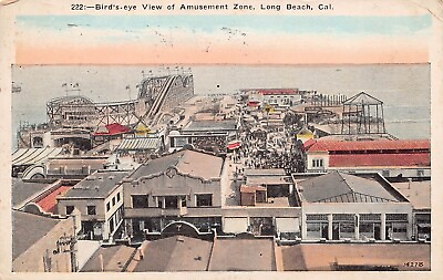#ad Long Beach CA The Pike Amusement Park Zone Aerial Carousel Ride Vtg Postcard D45 $95.00