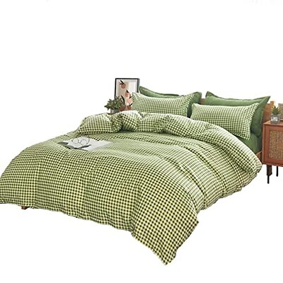 #ad Duvet Cover Twin Size Super Soft Duvet CoverSoft Twin Green Grid Cover Set3... $41.39