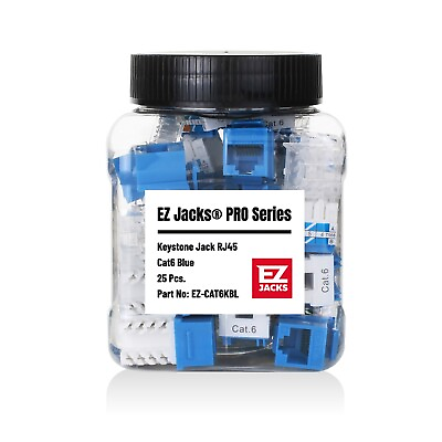 #ad 25 Pack Cat 6 rj45 Blue Keystone Jacks EZJACKS® Brand. USA Seller $23.75