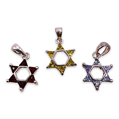 #ad Sterling Silver Star of David with Cubic Zircon 3 Pendants 4553 $59.99
